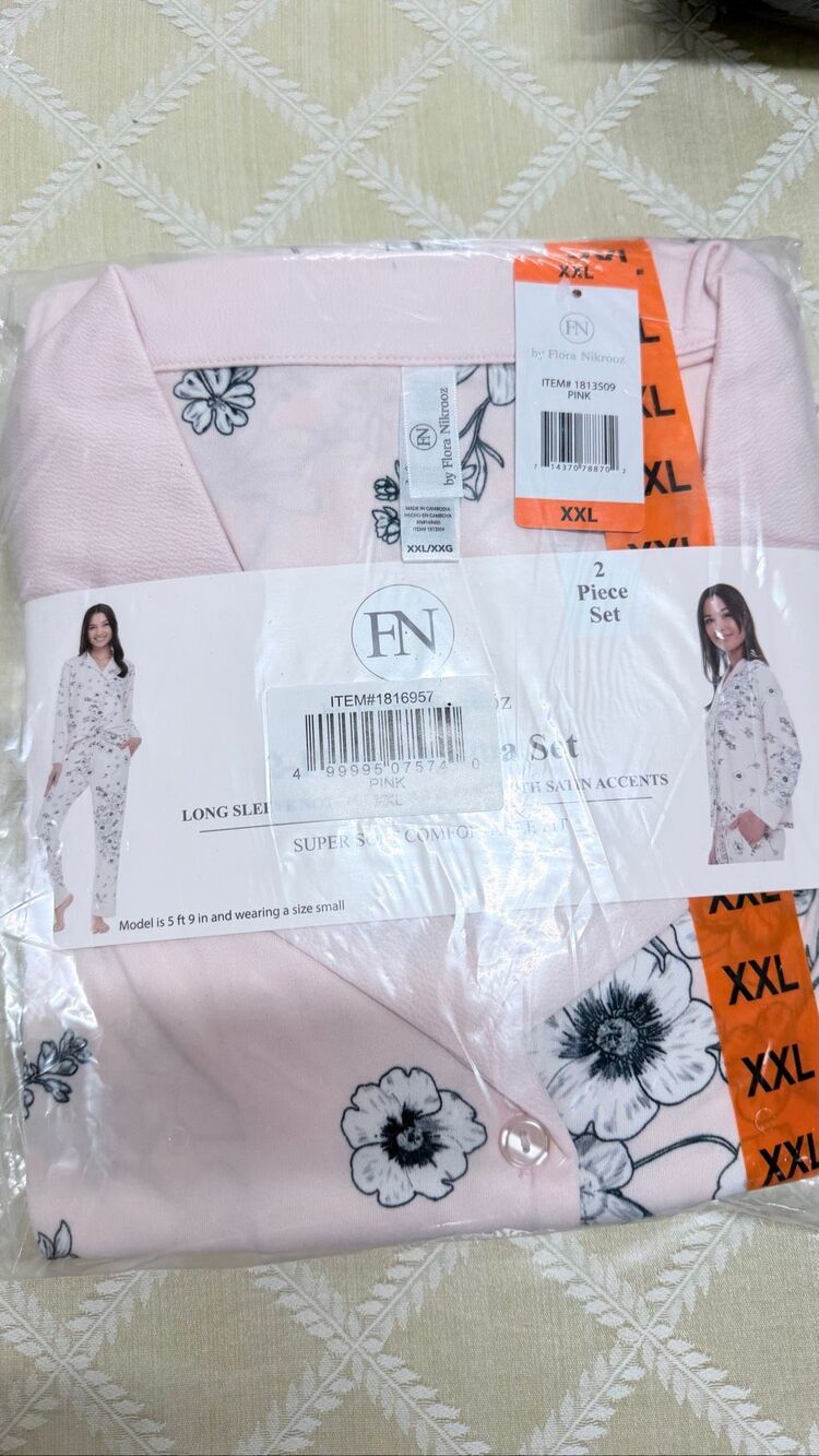 NWT FN by Flora Nikrooz 2-Piece Long Sleeve Pajama Set with Satin Accents - Pink - Picture 3 of 4